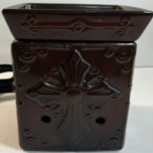 Scentsy HOPE Full-Size Electric Wax Warmer Ceramic Raised Rustic Cross Brown